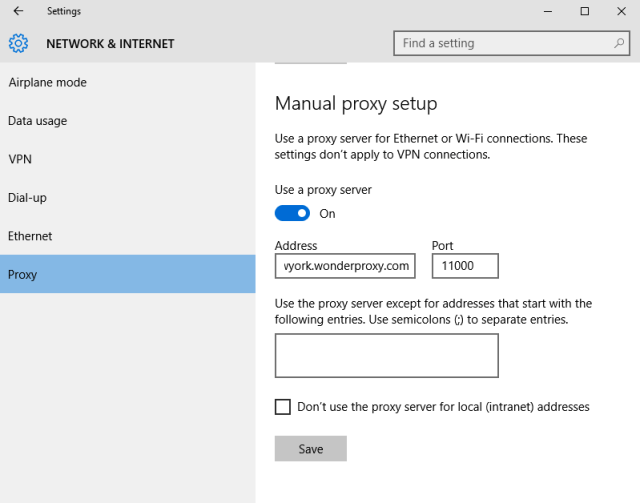 proxy settings in windows 10